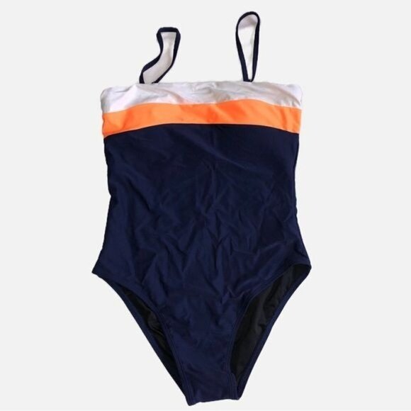 Relleciga One Piece Swimsuit Blue Orange White Size Medium Modest Paris NEW - Picture 1 of 8